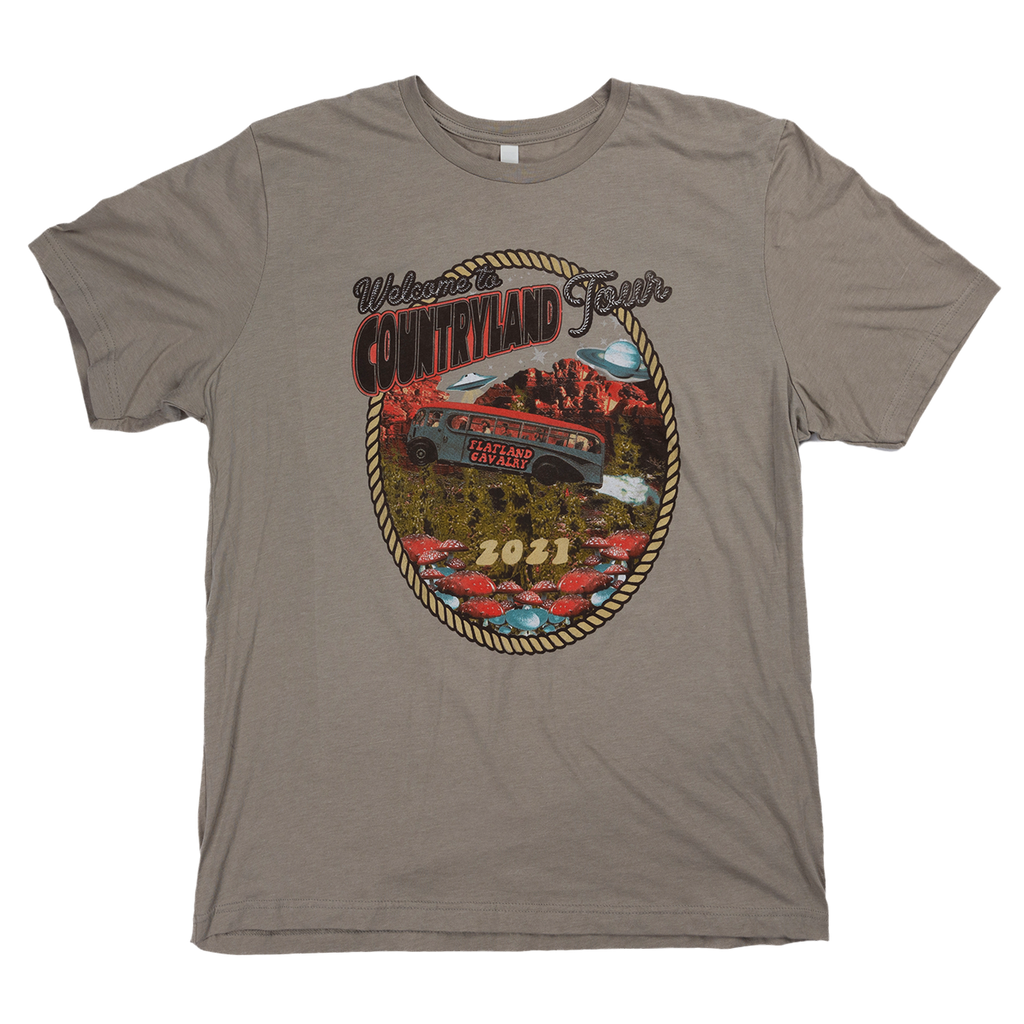 Gray t-shirt featuring a colorful circular graphic design promoting Countryland Fest 2023.