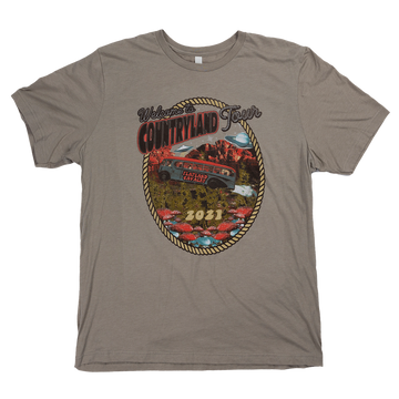 Gray t-shirt featuring a colorful circular graphic design promoting Countryland Fest 2023.