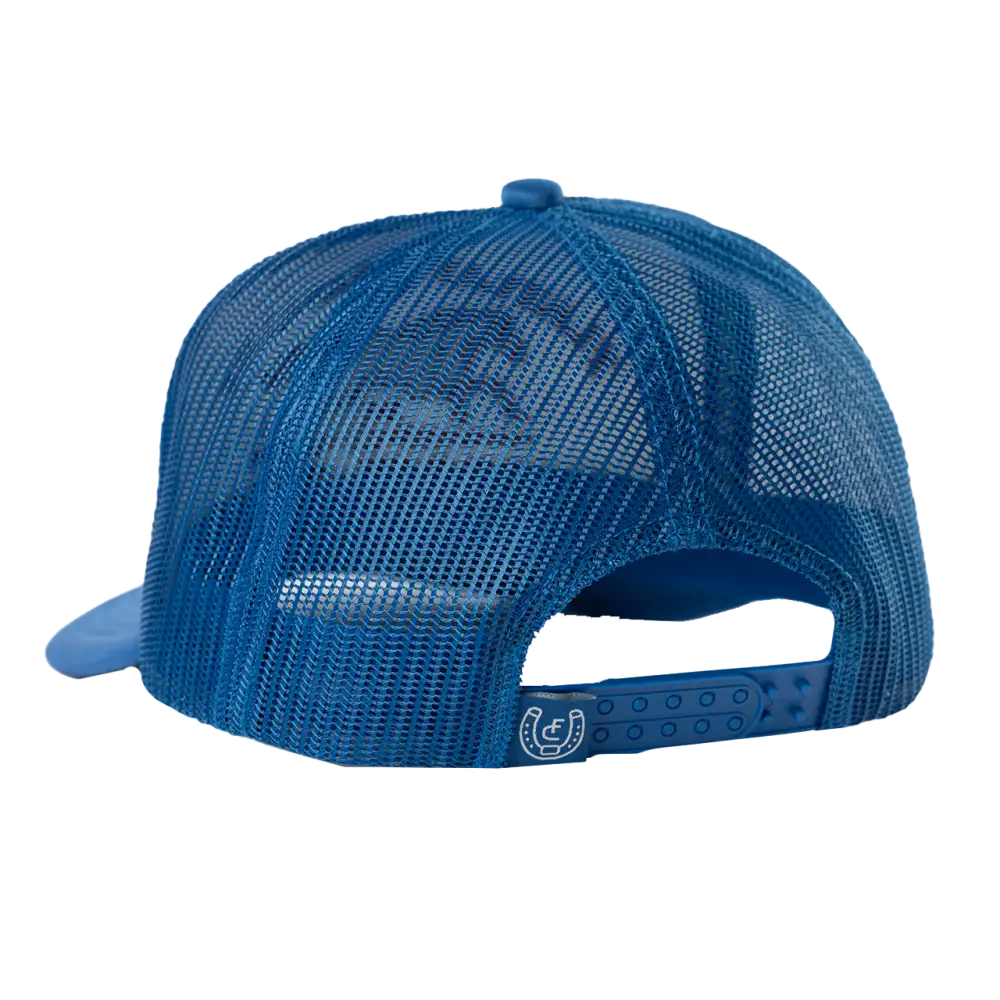 Blue mesh baseball cap.