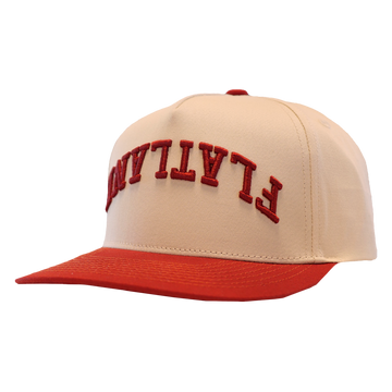 Red and cream baseball cap.