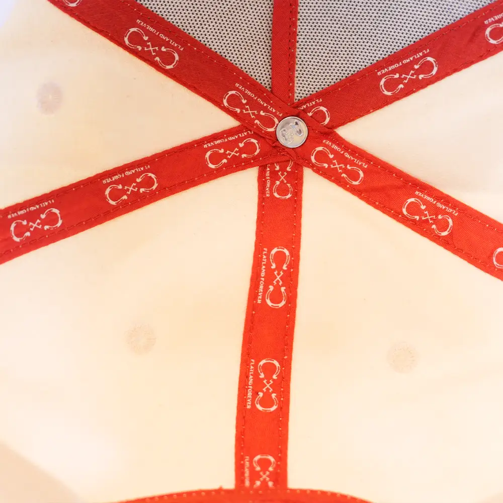 Red hat interior with logo.