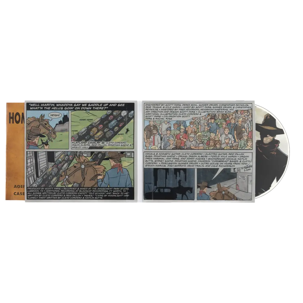 Comic book or graphic novel pages with accompanying CD or DVD.