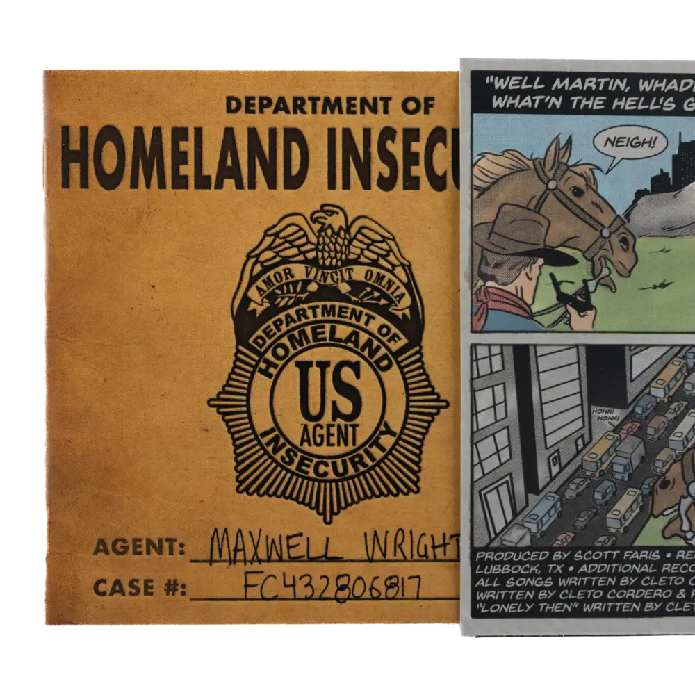 Department of Homeland Insecurity badge or identification card with a humorous misspelling.