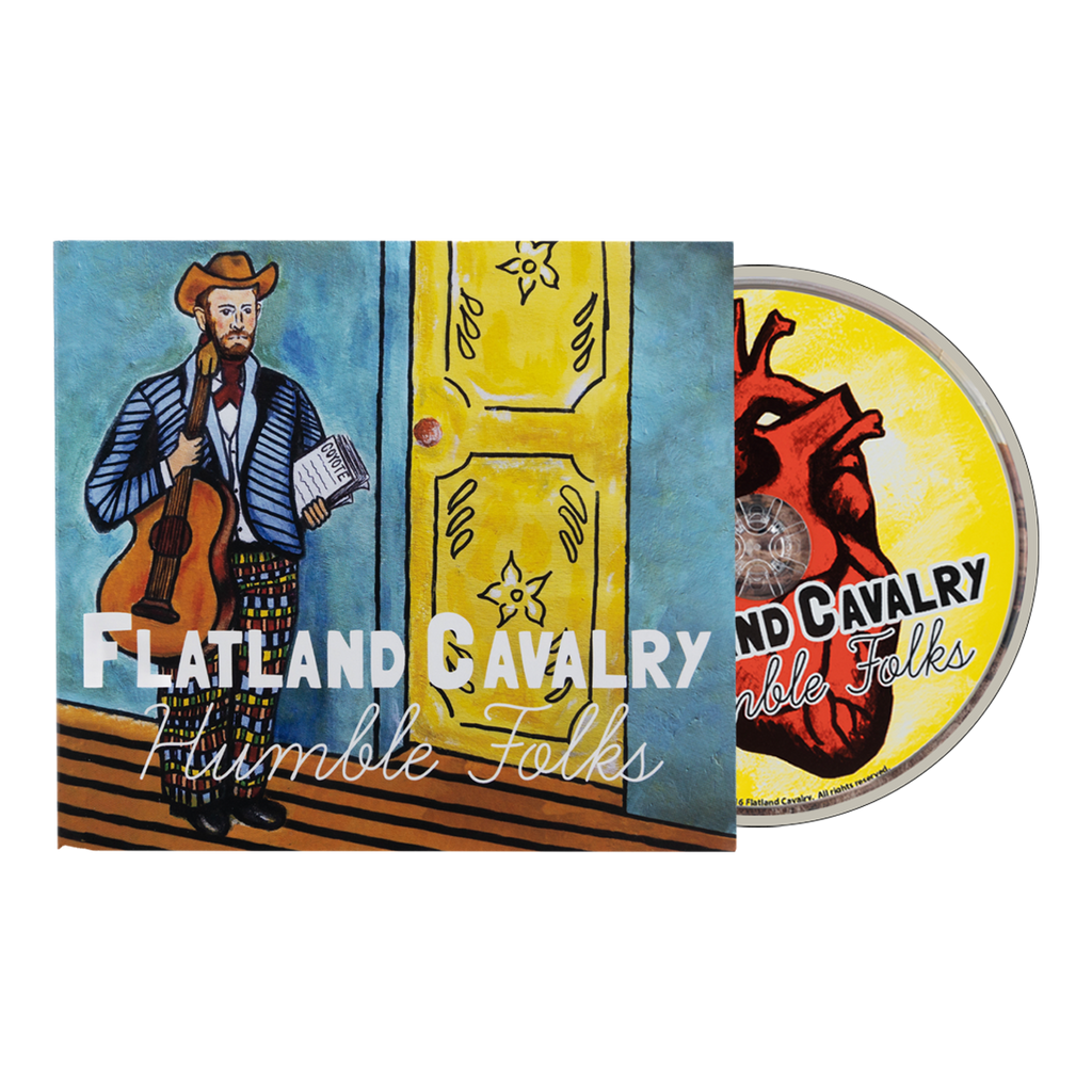 Album cover for ’Humble Folks’ by Flatland Cavalry, featuring artwork and a CD.