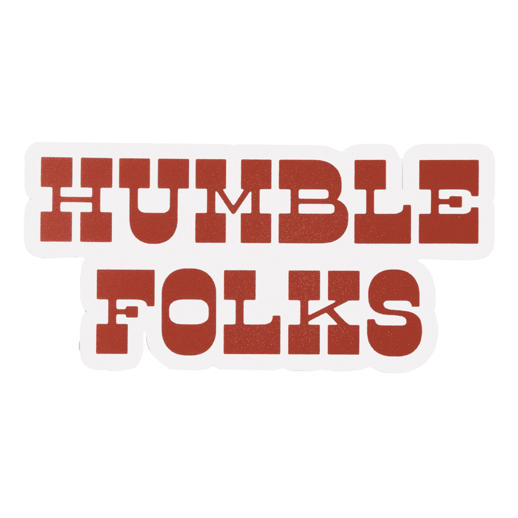 Text reading ’HUMBLE FOLKS’ in bold red letters on a white background.