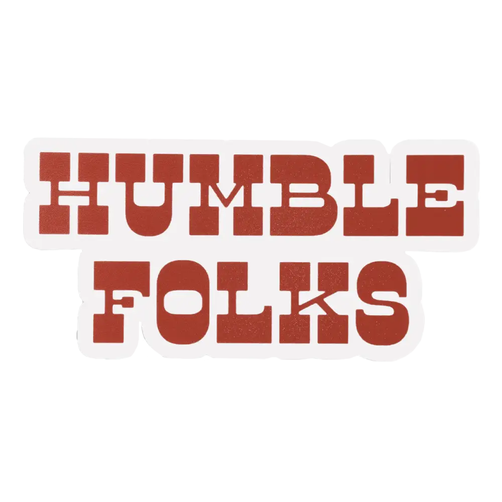 Text reading ’HUMBLE FOLKS’ in bold red letters on a white background.