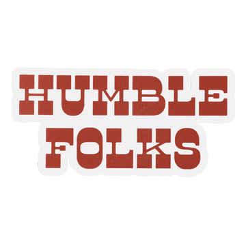 Text reading ’HUMBLE FOLKS’ in bold red letters on a white background.