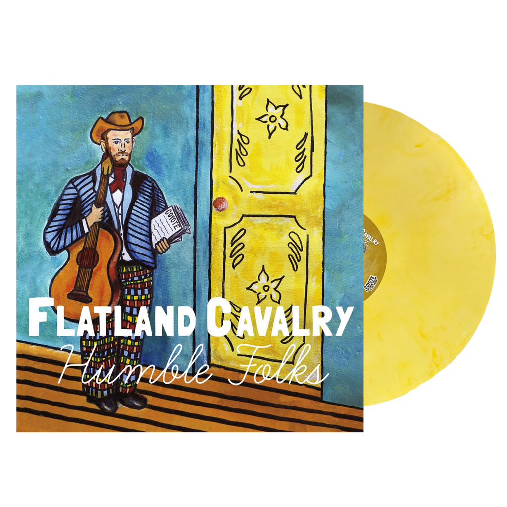 Yellow vinyl record album with colorful cover art featuring a cowboy musician.