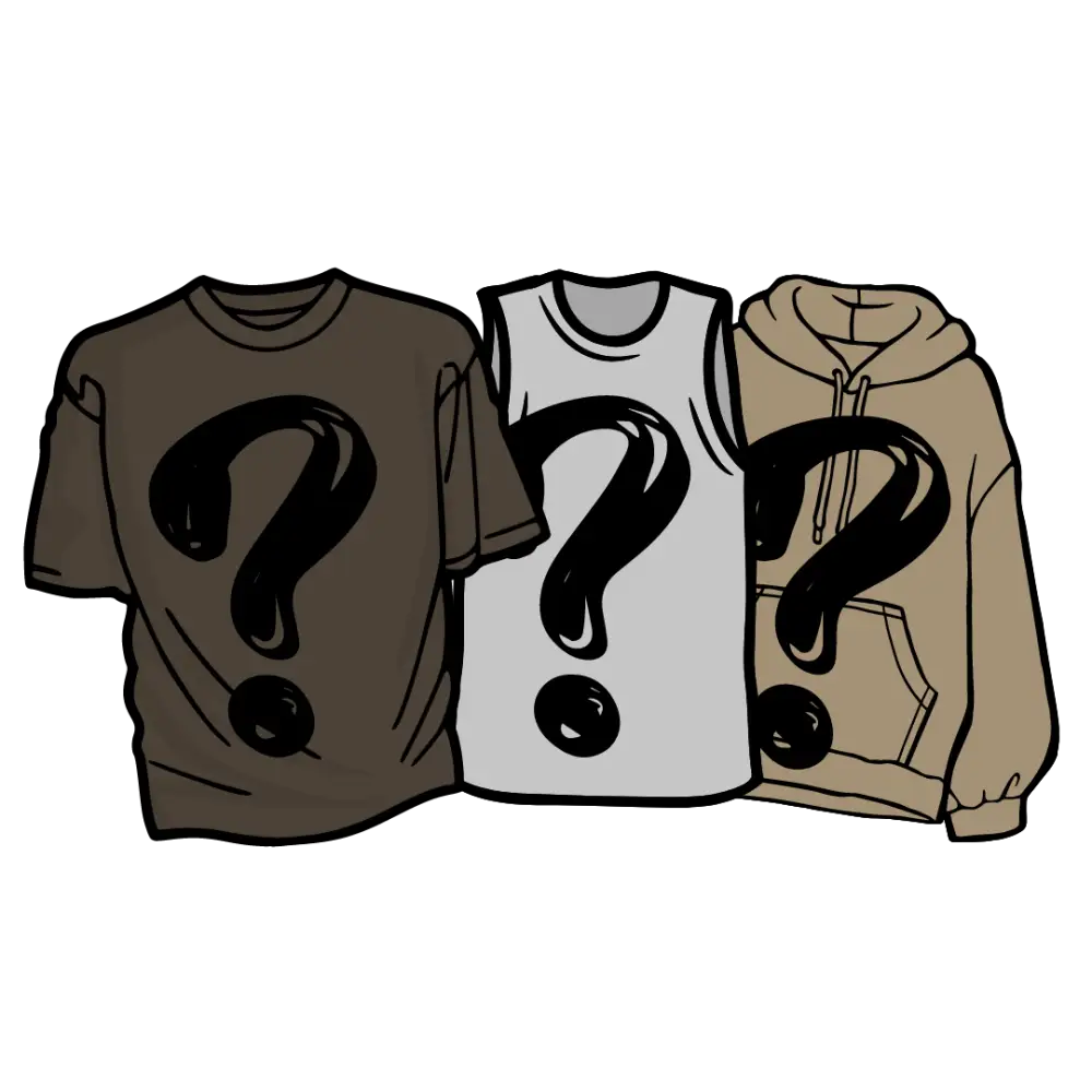 Three articles of clothing featuring large question mark designs.