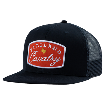 Black trucker hat with ’Flatland Cavalry’ patch.