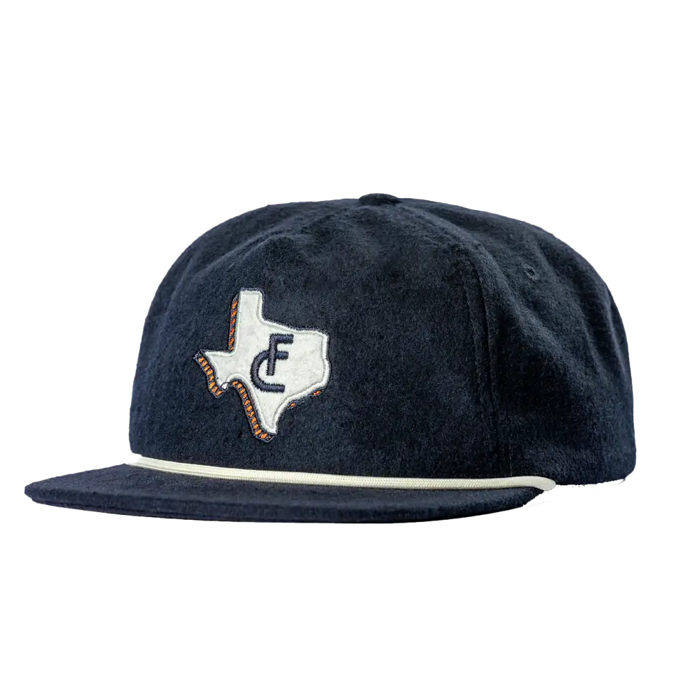 Navy blue baseball cap with a Texas-shaped logo featuring the letter ’F’.