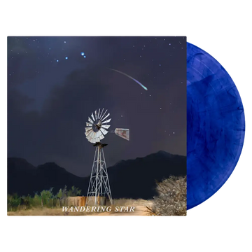 Vinyl record album with a blue marbled disc and cover art depicting a windmill under a starry night sky.